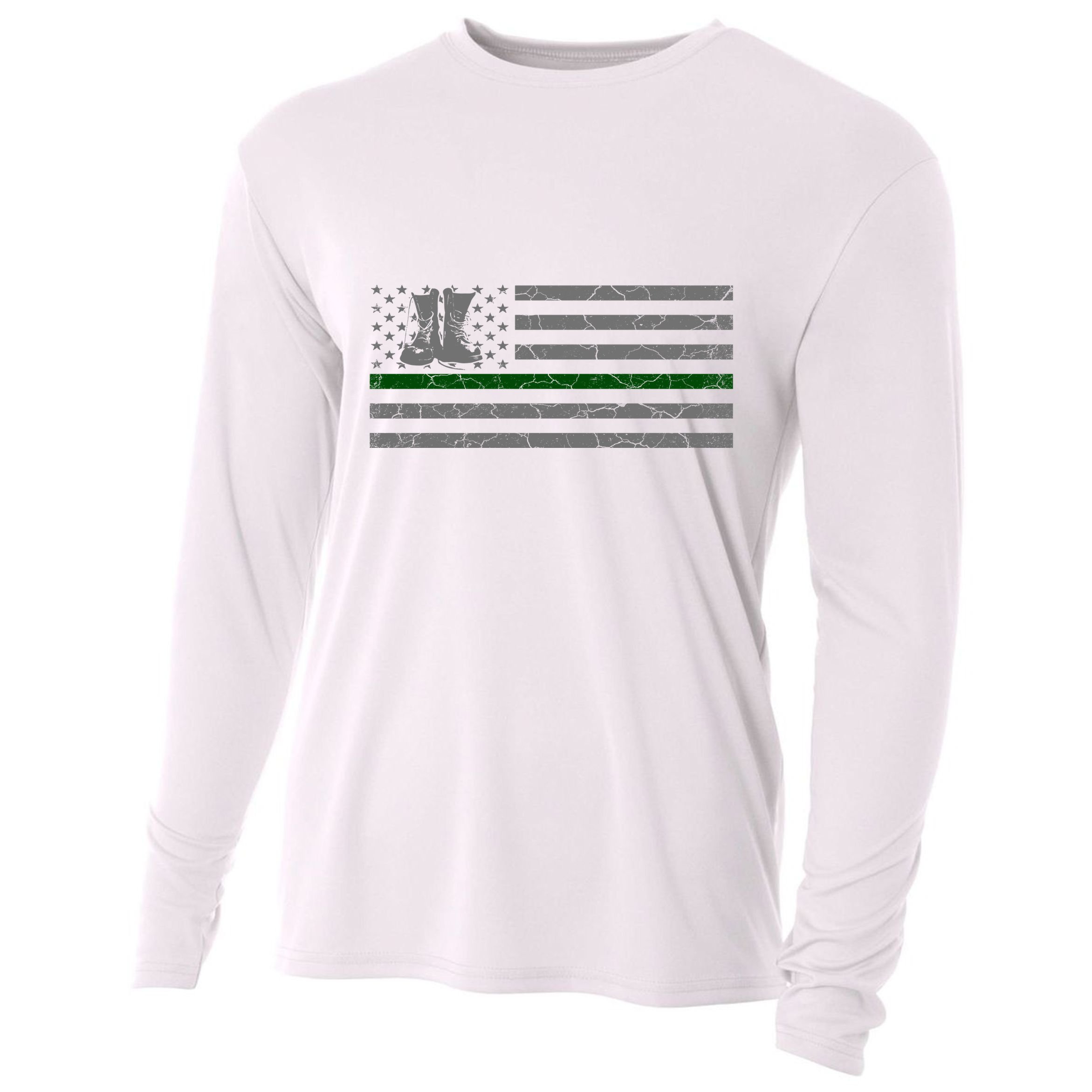 US Flag Patriotic Army Boots Cooling Performance Long Sleeve Crew