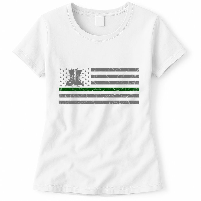 US Flag Patriotic Army Boots Womens T-Shirt