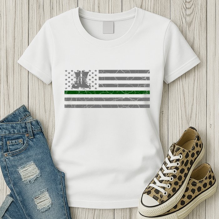 US Flag Patriotic Army Boots Womens T-Shirt