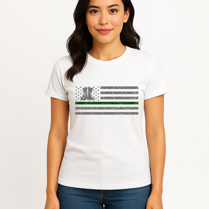 US Flag Patriotic Army Boots Womens T-Shirt
