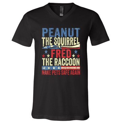 Us Flag Peanut The Squirrel & Fred The Raccoon Make Pets Safe Again Gift V-Neck T-Shirt