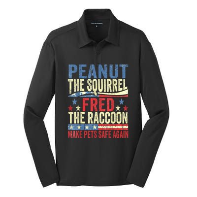 Us Flag Peanut The Squirrel & Fred The Raccoon Make Pets Safe Again Gift Silk Touch Performance Long Sleeve Polo