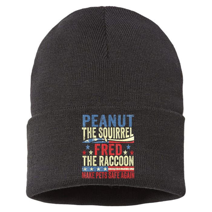 Us Flag Peanut The Squirrel & Fred The Raccoon Make Pets Safe Again Gift Sustainable Knit Beanie