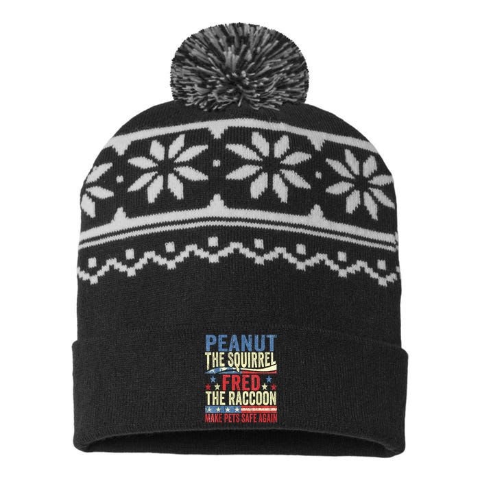 Us Flag Peanut The Squirrel & Fred The Raccoon Make Pets Safe Again Gift USA-Made Snowflake Beanie