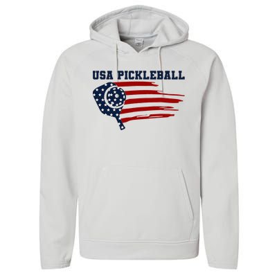 USA Flag Pickleball Design Performance Fleece Hoodie