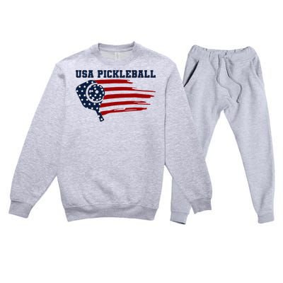 USA Flag Pickleball Design Premium Crewneck Sweatsuit Set