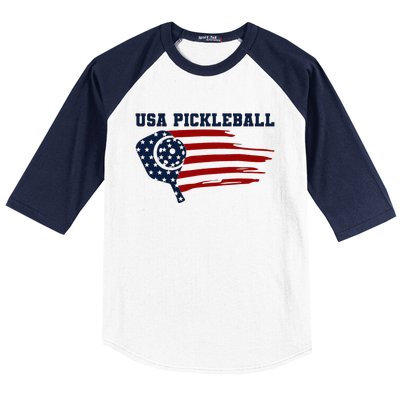 USA Flag Pickleball Design Baseball Sleeve Shirt