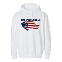 USA Flag Pickleball Design Garment-Dyed Fleece Hoodie