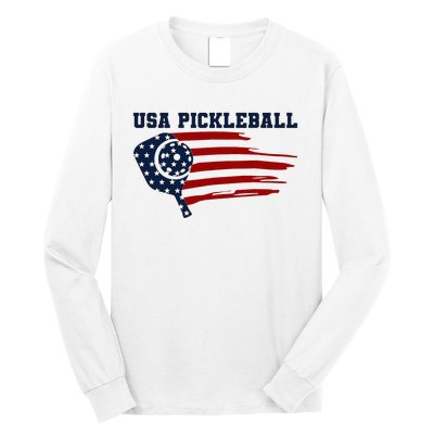 USA Flag Pickleball Design Long Sleeve Shirt