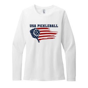 USA Flag Pickleball Design Womens CVC Long Sleeve Shirt