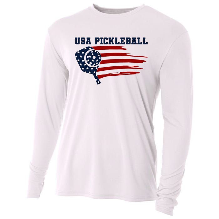 USA Flag Pickleball Design Cooling Performance Long Sleeve Crew