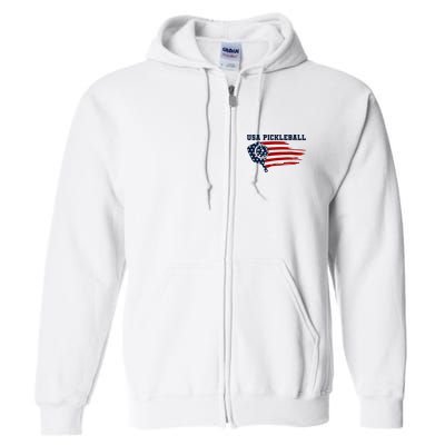 USA Flag Pickleball Design Full Zip Hoodie