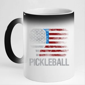 US Flag Pickleball Player Paddleball Lover 11oz Black Color Changing Mug