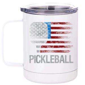 US Flag Pickleball Player Paddleball Lover 12 oz Stainless Steel Tumbler Cup