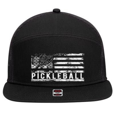 Us Flag Pickleball American Pickleball Player 7 Panel Mesh Trucker Snapback Hat