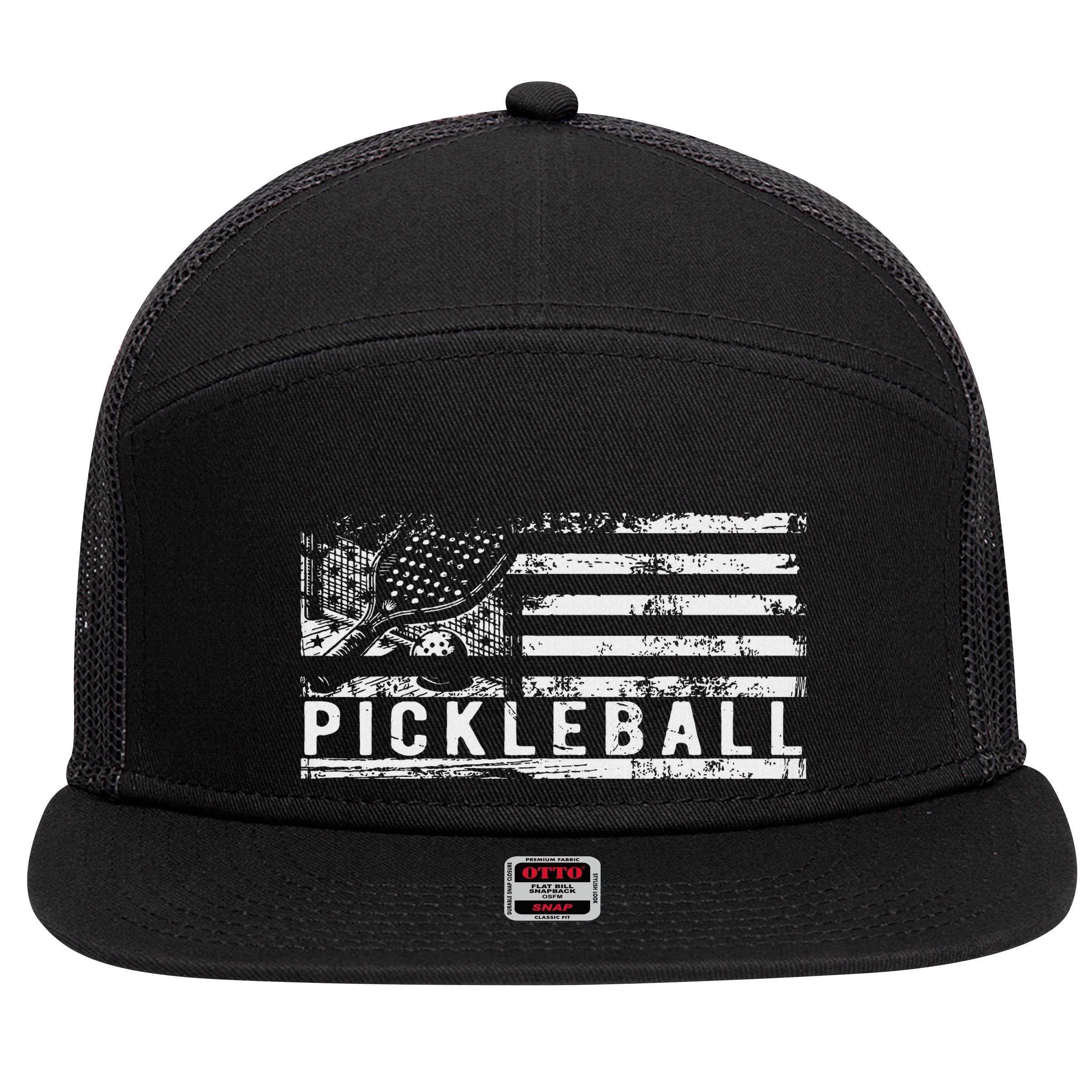 Us Flag Pickleball American Pickleball Player 7 Panel Mesh Trucker Snapback Hat