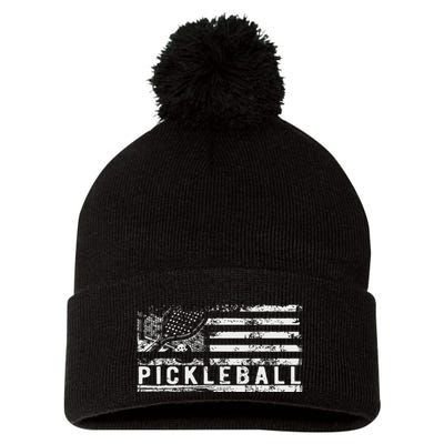 Us Flag Pickleball American Pickleball Player Pom Pom 12in Knit Beanie