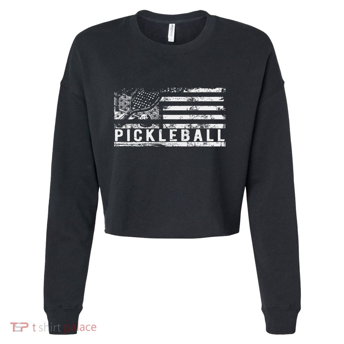 Us Flag Pickleball American Pickleball Player Cropped Pullover Crew