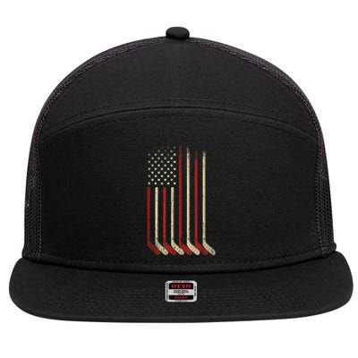 US Flag Patriotic American Hockey Player Ice Hockey 7 Panel Mesh Trucker Snapback Hat