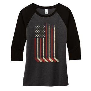 US Flag Patriotic American Hockey Player Ice Hockey Women's Tri-Blend 3/4-Sleeve Raglan Shirt