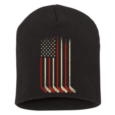 US Flag Patriotic American Hockey Player Ice Hockey Short Acrylic Beanie