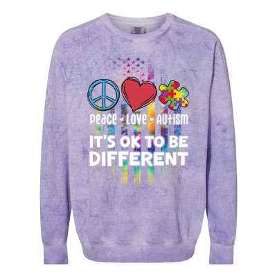 Usa For Peace Love Autism ItS Ok To Be Different Gift Colorblast Crewneck Sweatshirt