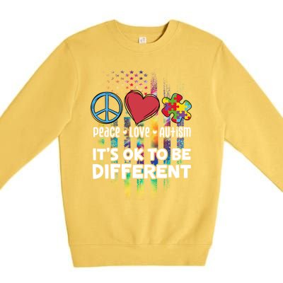 Usa For Peace Love Autism ItS Ok To Be Different Gift Premium Crewneck Sweatshirt