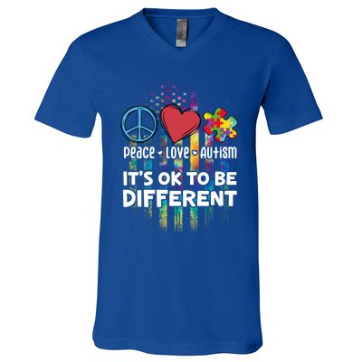 Usa For Peace Love Autism ItS Ok To Be Different Gift V-Neck T-Shirt