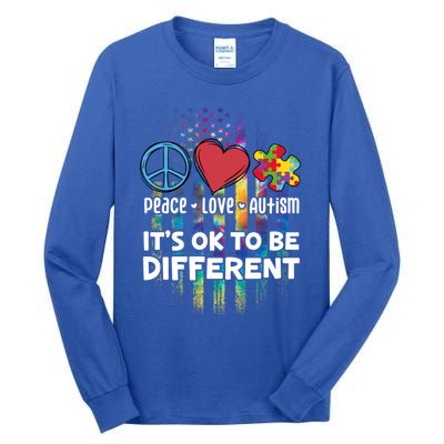 Usa For Peace Love Autism ItS Ok To Be Different Gift Tall Long Sleeve T-Shirt