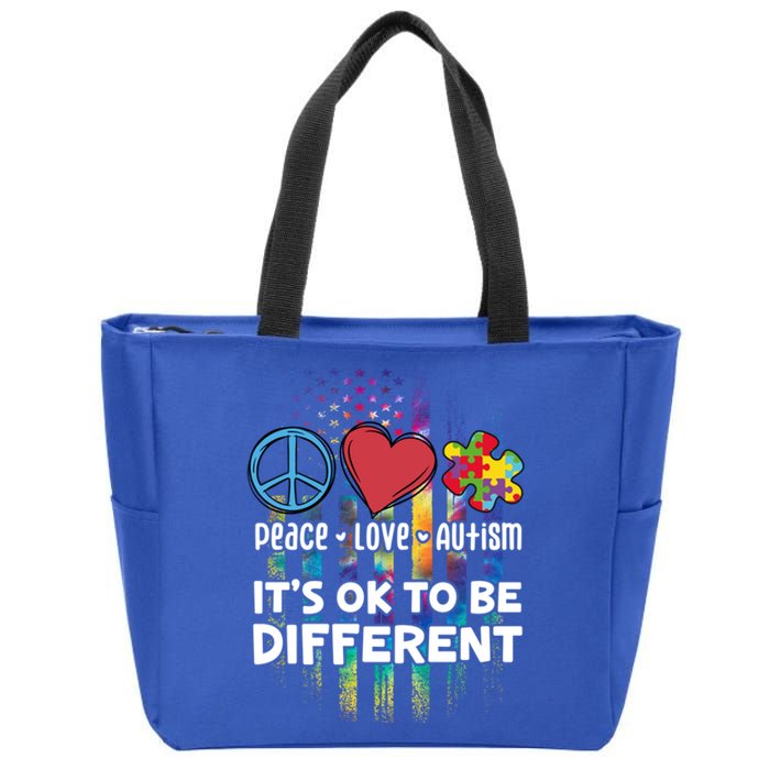 Usa For Peace Love Autism ItS Ok To Be Different Gift Zip Tote Bag