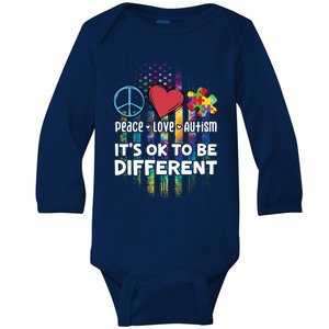 Usa For Peace Love Autism ItS Ok To Be Different Gift Baby Long Sleeve Bodysuit