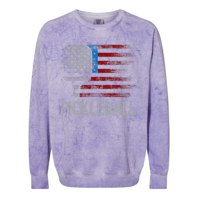 US Flag Pickleball Player Paddleball Lover Colorblast Crewneck Sweatshirt