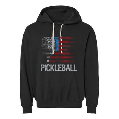 US Flag Pickleball Player Paddleball Lover Garment-Dyed Fleece Hoodie