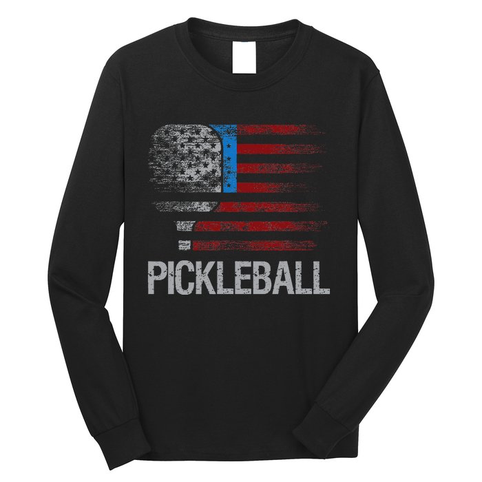 US Flag Pickleball Player Paddleball Lover Long Sleeve Shirt