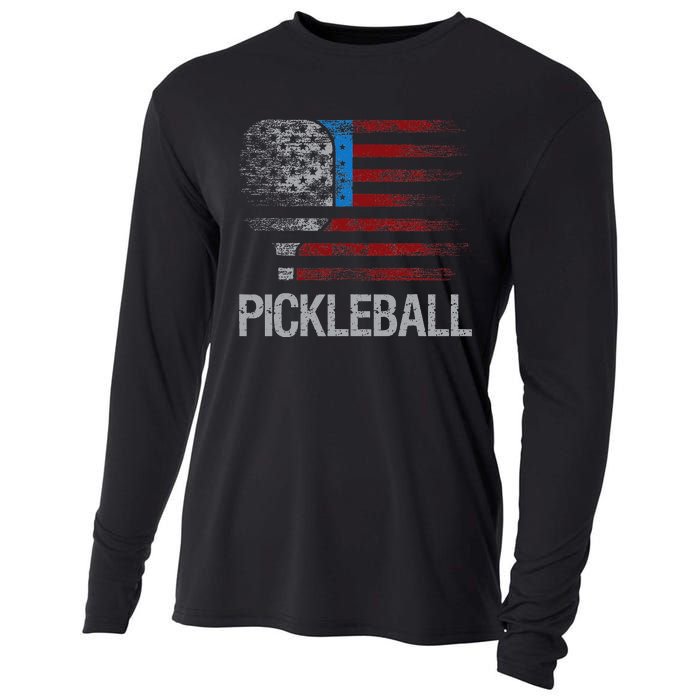 US Flag Pickleball Player Paddleball Lover Cooling Performance Long Sleeve Crew