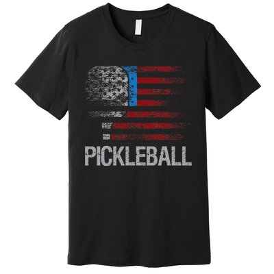 US Flag Pickleball Player Paddleball Lover Premium T-Shirt