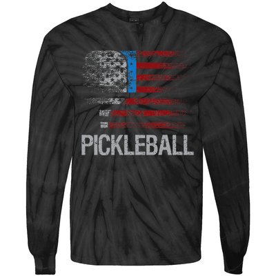 US Flag Pickleball Player Paddleball Lover Tie-Dye Long Sleeve Shirt