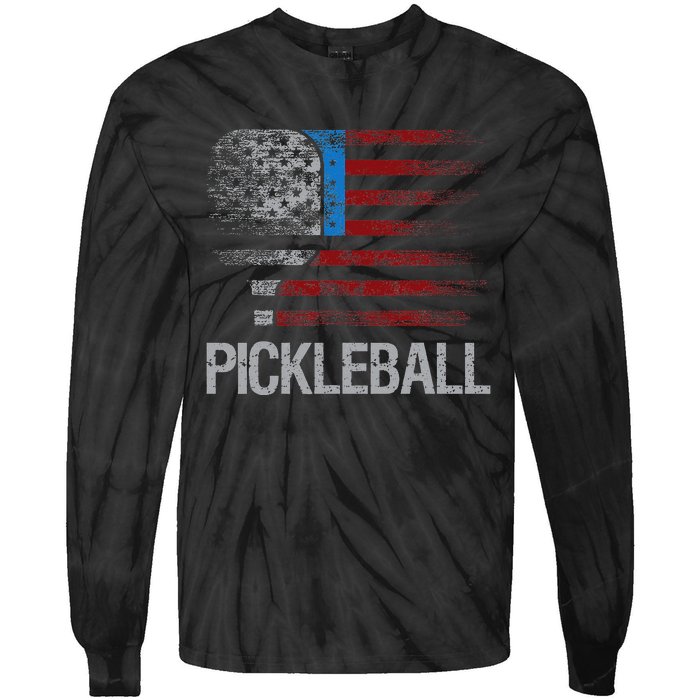 US Flag Pickleball Player Paddleball Lover Tie-Dye Long Sleeve Shirt