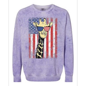 Usa Flag Patriotic Giraffe Sunglasses Funny Animal Lover Colorblast Crewneck Sweatshirt