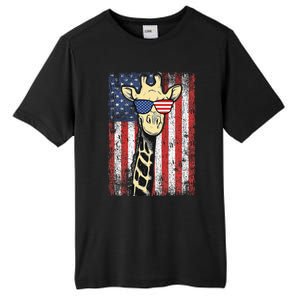 Usa Flag Patriotic Giraffe Sunglasses Funny Animal Lover Tall Fusion ChromaSoft Performance T-Shirt