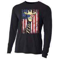 Usa Flag Patriotic Giraffe Sunglasses Funny Animal Lover Cooling Performance Long Sleeve Crew