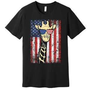 Usa Flag Patriotic Giraffe Sunglasses Funny Animal Lover Premium T-Shirt