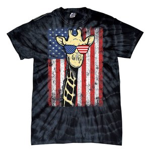 Usa Flag Patriotic Giraffe Sunglasses Funny Animal Lover Tie-Dye T-Shirt