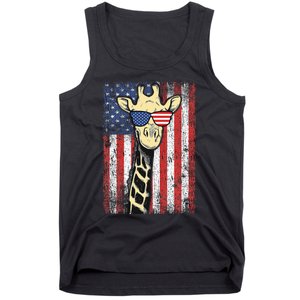 Usa Flag Patriotic Giraffe Sunglasses Funny Animal Lover Tank Top