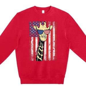 Usa Flag Patriotic Giraffe Sunglasses Funny Animal Lover Premium Crewneck Sweatshirt