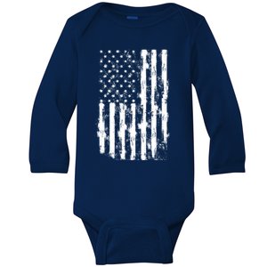 Usa Flag Patriotic 4th Of July Tattered American Flag Gift Baby Long Sleeve Bodysuit