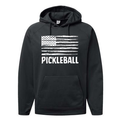 USA Flag Pickleball Vintage Cool Performance Fleece Hoodie