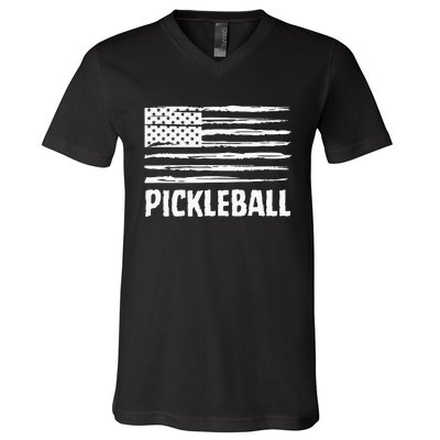 USA Flag Pickleball Vintage Cool V-Neck T-Shirt