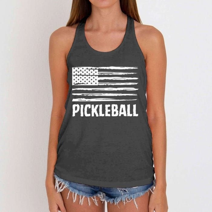 USA Flag Pickleball Vintage Cool Women's Knotted Racerback Tank