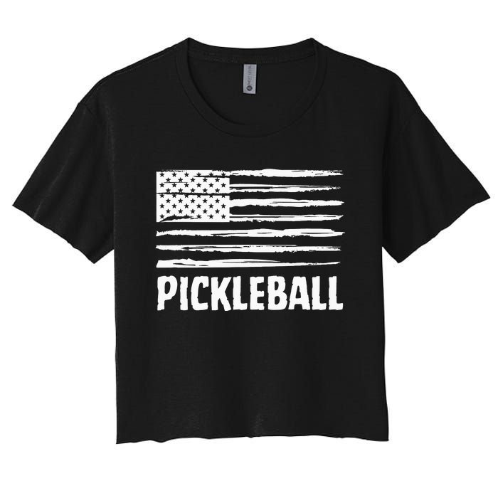 USA Flag Pickleball Vintage Cool Women's Crop Top Tee